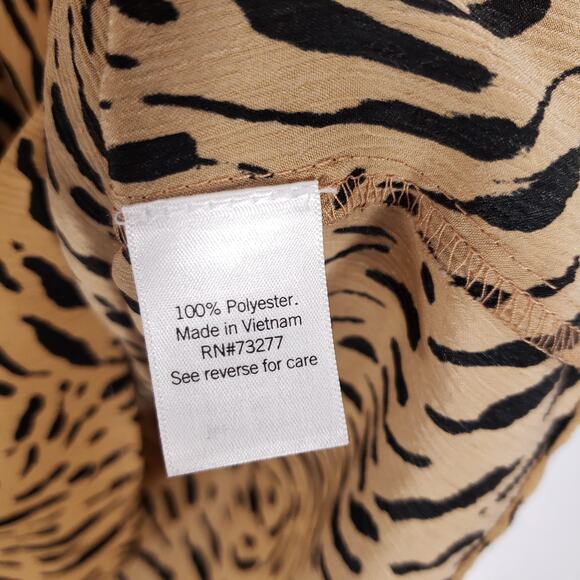 Nine West Blouse Womens Extra Large Tan Black Geometric Ruffle Neck Front Tie - Picture 10 of 10